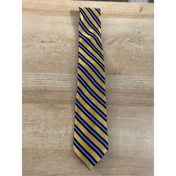 HSM Hart Schaffner Marx Tie Gold Blue Stripe Tie - Made in the USA - Picture 1 of 7